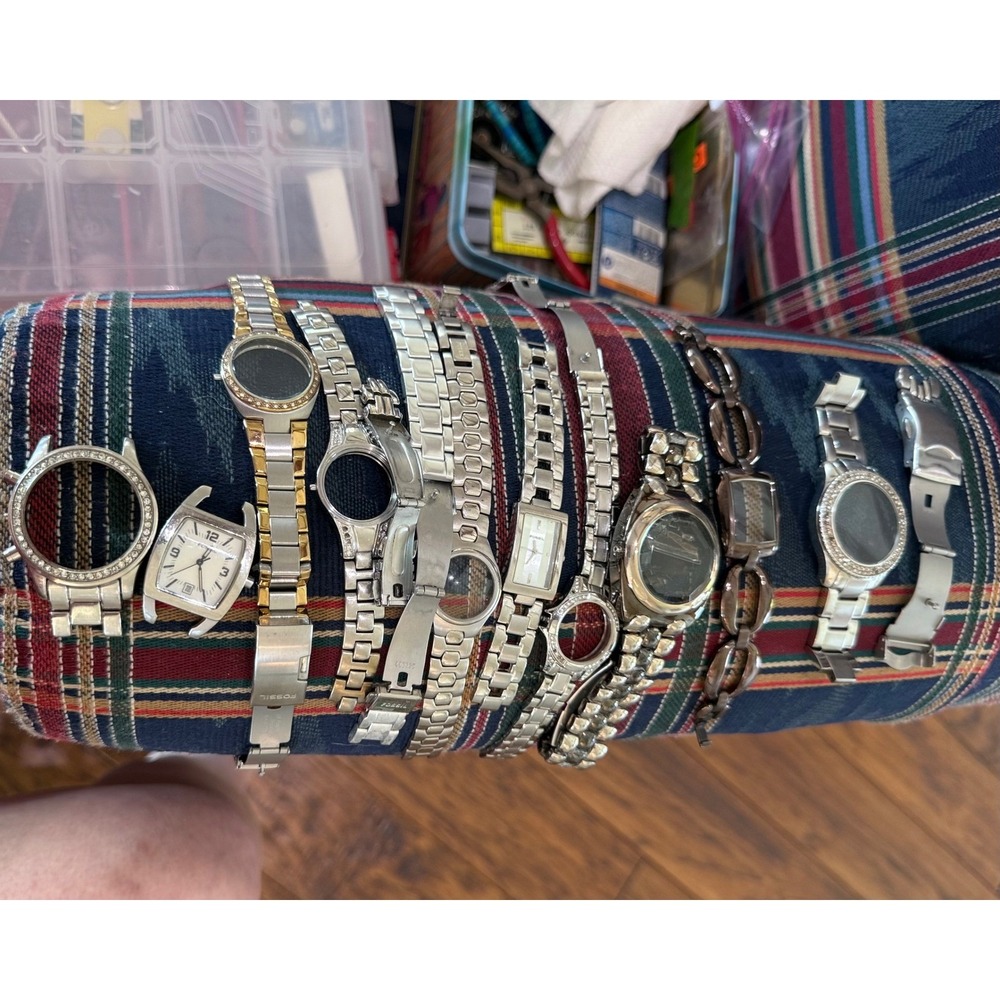 Large Fossil Watch Parts Lot Bands Bracelets Cases Bezels Repair Donor